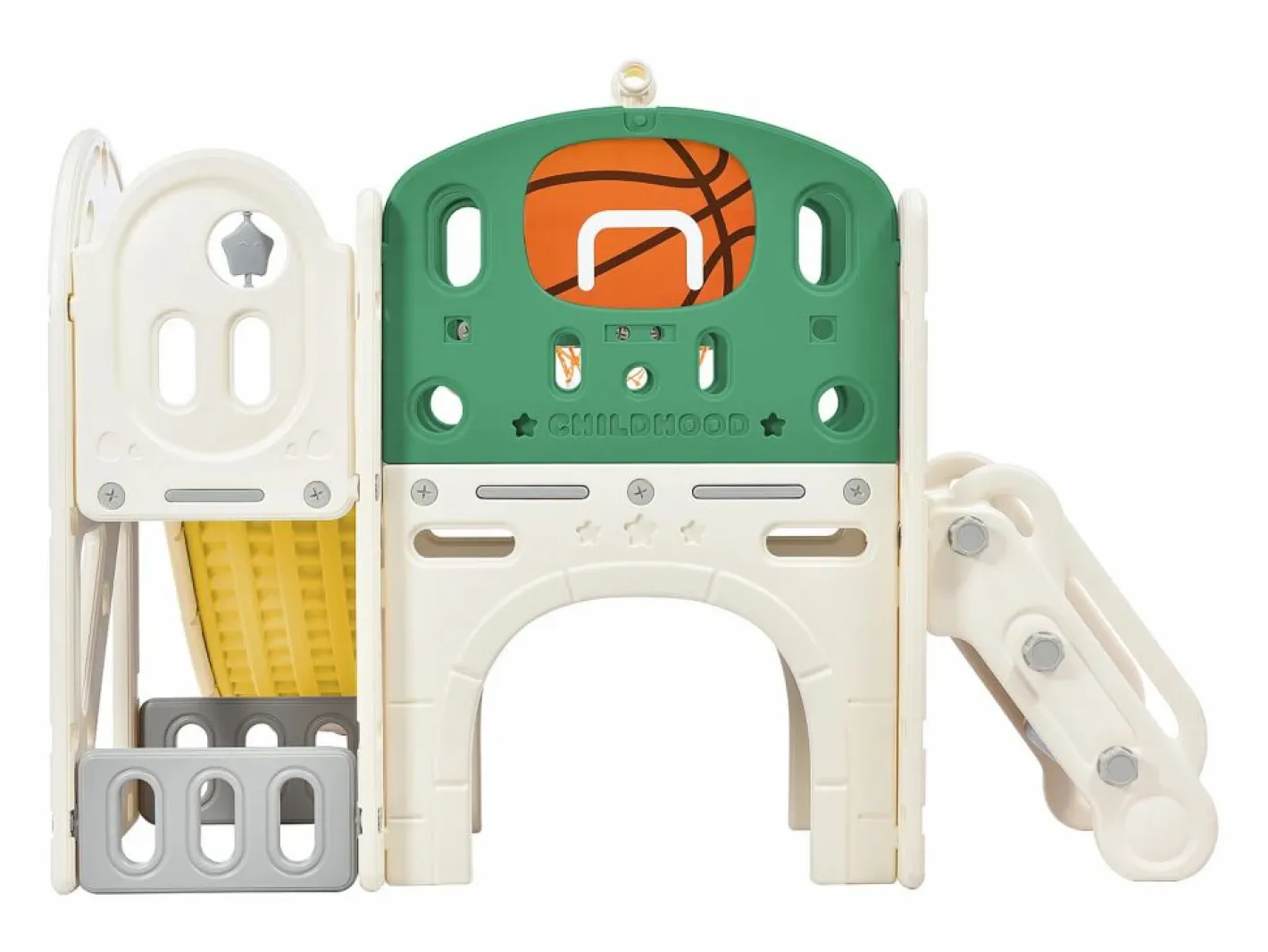 Tobogán|Tobogán para niños, parque infantil interior y exterior, con aro de baloncesto, tobogán y zona de escalada, color verde