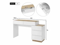 Tocador - 125 x 38,9 x 76 cm - Con 5 cajones - Para dormitorio - Aglomerado E1 -^Merax Best