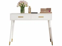 Merax Tocador - 100 x 40 x 76 cm - Escritorio con 2 cajones - Patas metálicas - MDF - (sin espejo) Blanco Online