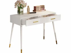 Merax Tocador - 100 x 40 x 76 cm - Escritorio con 2 cajones - Patas metálicas - MDF - (sin espejo) Blanco Online