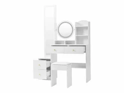 Tocador con espejo LED, espejo de cuerpo entero, 4 cajones de almacenamiento - taburete incluido^OKWISH Best
