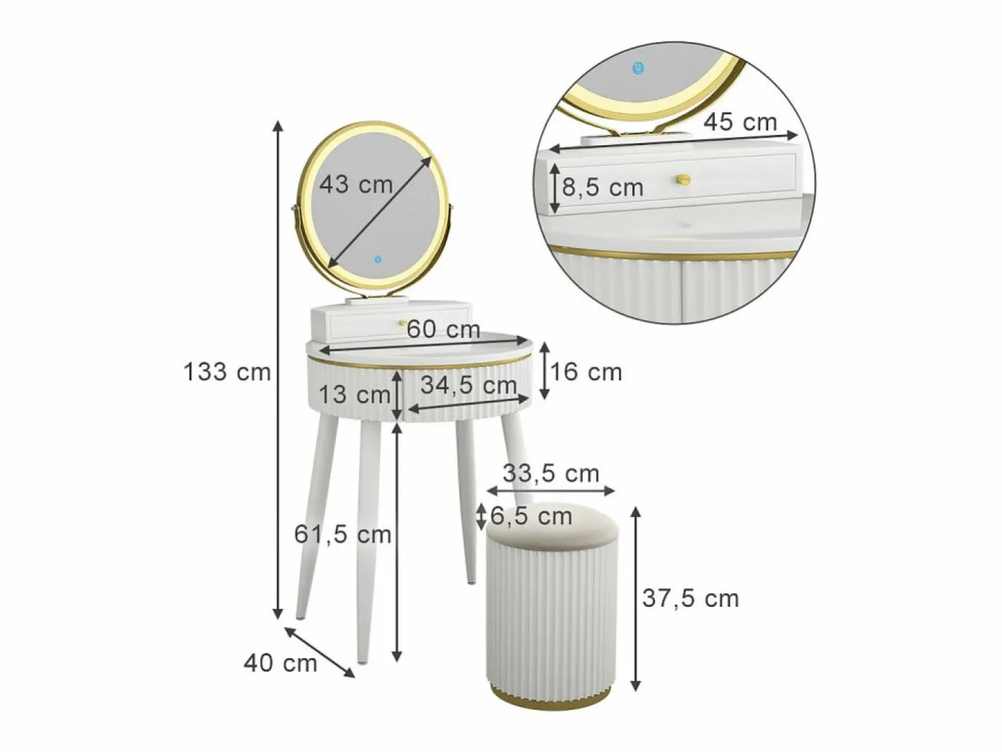 Vicco Tocador|Tocador 60x40x133 gesa