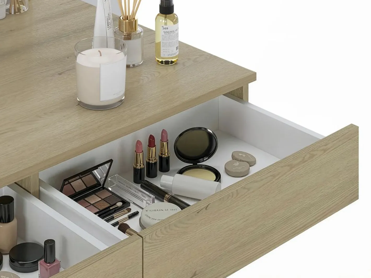 Tocador colgante con espejo LED 2 cajones - JINEZA^Vente-unique Outlet
