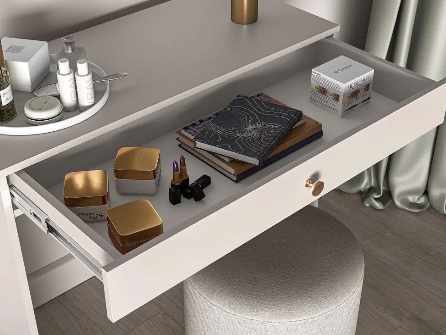 SELSEY Tocador con cajón - greige - 100 cm - SELGIN Beige Outlet