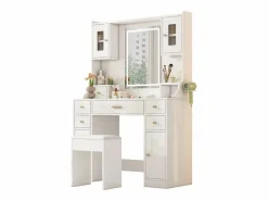 ModernLuxe Tocador con espejo 152×40×105 cm - con taburete - con LED regulable y toma de corriente - con 6 cajones y 4 puertas - Blanco Clearance