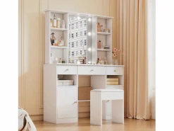 Tocador con espejo - con taburete - con iluminación LED ajustable - 2 puertas y 3 cajones -^ModernLuxe Best