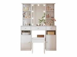 Tocador con espejo - con taburete - con iluminación LED ajustable - 2 puertas y 3 cajones -^ModernLuxe Best