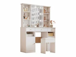 Tocador con espejo - con taburete - con iluminación LED ajustable - 2 puertas y 3 cajones -^ModernLuxe Best