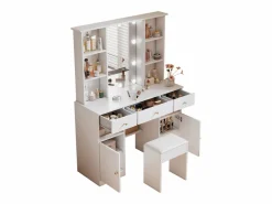 Tocador con espejo - con taburete - con iluminación LED ajustable - 2 puertas y 3 cajones -^ModernLuxe Best