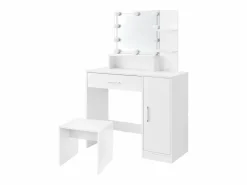 Tocador con espejo mesa de maquillaje con luz LED + taburete de madera^ML-DESIGN Hot