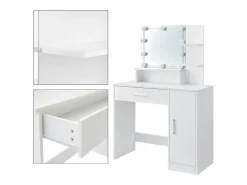 Tocador con espejo mesa de maquillaje con luz LED + taburete de madera^ML-DESIGN Hot