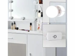 Tocador con espejo mesa de maquillaje con luz LED + taburete de madera^ML-DESIGN Hot