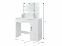 Tocador con espejo mesa de maquillaje con luz LED + taburete de madera^ML-DESIGN Hot