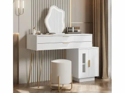 ModernLuxe Tocador|Tocador con espejo e iluminación LED - 2 cajones y mueble extraíble - (taburete no incluido)