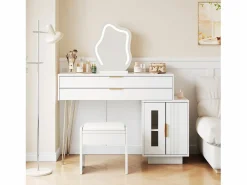ModernLuxe Tocador|Tocador con espejo e iluminación LED - 2 cajones y mueble extraíble - (taburete no incluido)