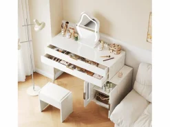 ModernLuxe Tocador|Tocador con espejo e iluminación LED - 2 cajones y mueble extraíble - (taburete no incluido)