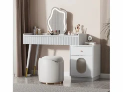 Tocador con espejo LED - 100 x 40 x 75 cm - con 3 cajones + 1 puerta - sin taburete - aglomerado -^Merax Online