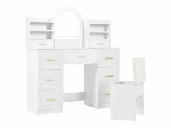 Tocador con espejo, LED, 9 cajones, mesa de maquillaje, (120x40x135 cm)^ Discount