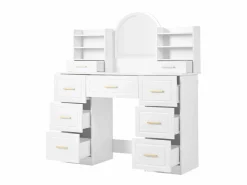 Tocador con espejo, LED, 9 cajones, mesa de maquillaje, (120x40x135 cm)^ Discount