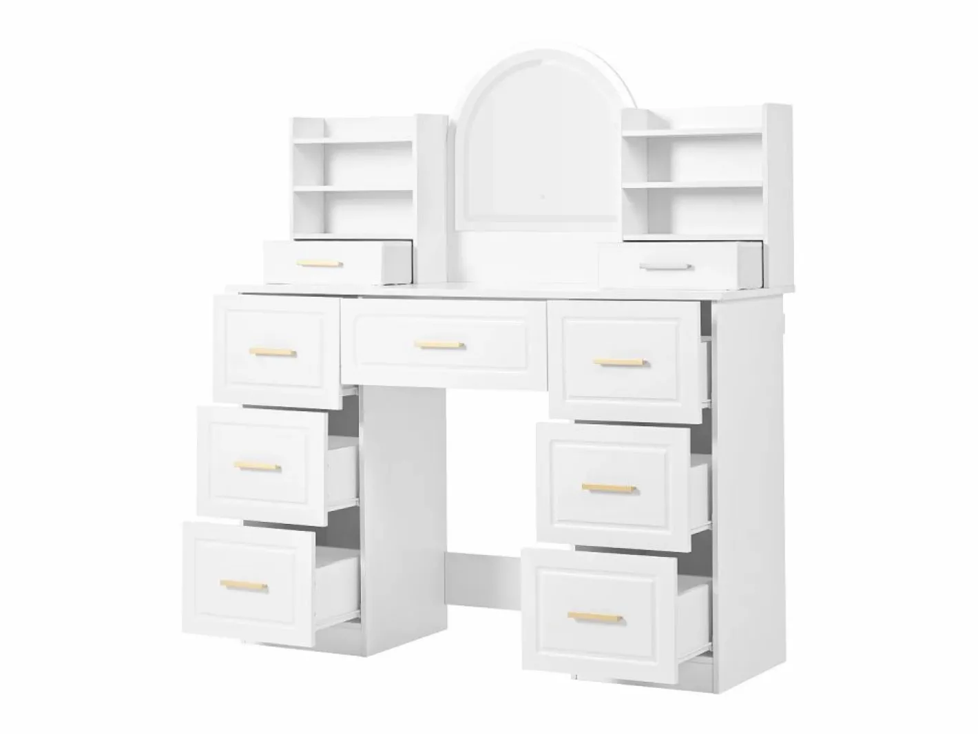 Tocador con espejo, LED, 9 cajones, mesa de maquillaje, (120x40x135 cm)^ Discount
