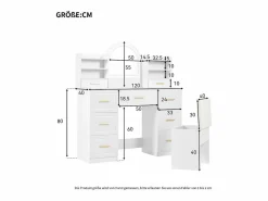 Tocador con espejo, LED, 9 cajones, mesa de maquillaje, (120x40x135 cm)^ Discount