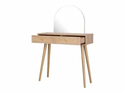 Sweeek Tocador con espejo redondeado y 2 cajones de rejilla natural Color natural claro