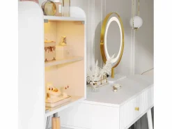 ModernLuxe Tocador con espejo 100x40x125 cm - con LED ajustable - con 4 cajones y 1 puerta de vidrio - 1 compartimento de almacenamiento abierto - Blanco