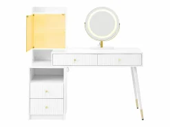 ModernLuxe Tocador con espejo 100x40x125 cm - con LED ajustable - con 4 cajones y 1 puerta de vidrio - 1 compartimento de almacenamiento abierto - Blanco