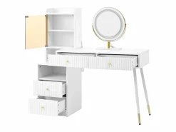 ModernLuxe Tocador con espejo 100x40x125 cm - con LED ajustable - con 4 cajones y 1 puerta de vidrio - 1 compartimento de almacenamiento abierto - Blanco
