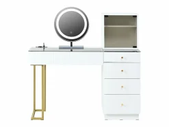 Tocador con espejo 120x40x120cm - con LED ajustable - con 5 cajones y 1 puerta de vidrio - Blanco​ (taburete no incluido)^ModernLuxe Online