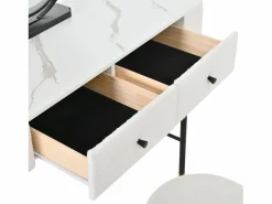 Tocador con espejo 100x40x120cm - con LED ajustable - con 1 taburete - con 2 cajones - textura de mármol - Blanco + Negro^ModernLuxe Outlet