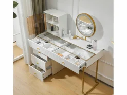 Tocador con espejo y LED - 5 cajones y expositor de cristal - (taburete no incluido)^ModernLuxe Best