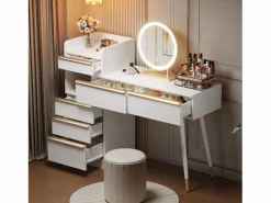 ModernLuxe Tocador|Tocador con iluminación LED 100 x 41,5 x 102 cm - con 6 cajones - tablero extensible -