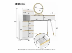 ModernLuxe Tocador|Tocador con iluminación LED 100 x 41,5 x 102 cm - con 6 cajones - tablero extensible -