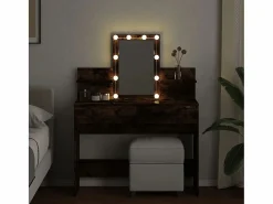 Tocador con luces LED color roble ahumado 100x40x130 cm ES402726^