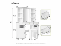 OKWISH Tocador de dormitorio con 3 cajones y 2 puertas, espejo LED, color - Incluye taburete Blanco Outlet