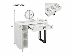 OKWISH Tocador|Tocador de dormitorio con espejo LED, 1 cajón y 1 puerta de armario texturizada -