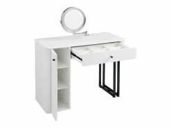 OKWISH Tocador|Tocador de dormitorio con espejo LED, 1 cajón y 1 puerta de armario texturizada -