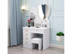 Tocador de maquillaje con espejo de corazón taburete dormitorio Clara^LLB Online