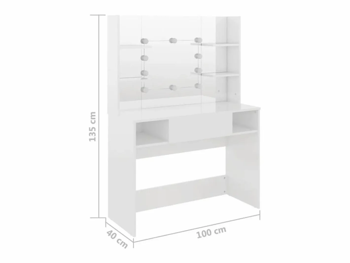 vidaxl Tocador|Tocador de maquillaje luces LED MDF brillo 100x40x135 cm