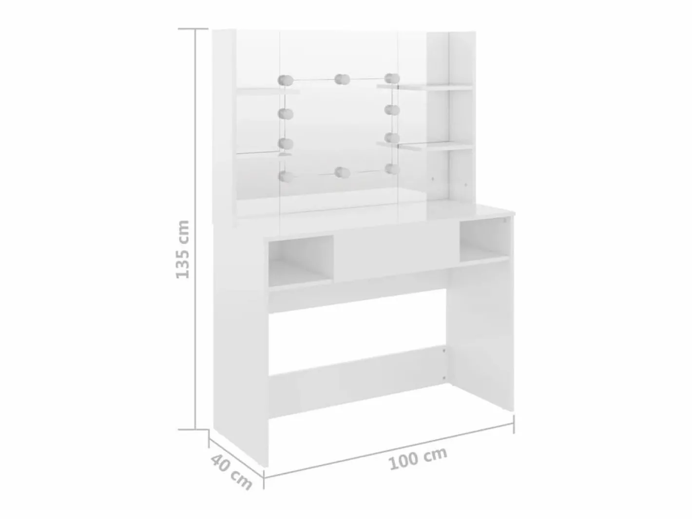 vidaxl Tocador|Tocador de maquillaje luces LED MDF brillo 100x40x135 cm