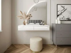 Vente-unique Tocador|Consola|Tocador de pared con espejo LED y 2 cajones, - JINEZA