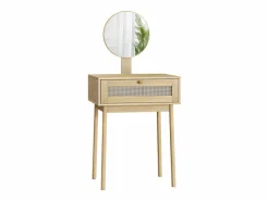 Tocador|Tocador de ratán con espejo, diseño compacto y elegante, MDF y cristal, roble (60x50x128 cm)