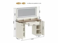 DripeX Tocador, Espejo LED Grande con Brillo Ajustable, 1 Cajón y 2 Puertas, 2 Tomas AC y 2 Puertos USB, Marrón Chocolate, 110x40x135cm Marru00f3n chocolate