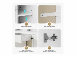 DripeX Tocador, Espejo LED Grande con Brillo Ajustable, 1 Cajón y 2 Puertas, 2 Tomas AC y 2 Puertos USB, , 110x40x135cm Blanco New