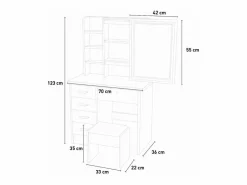 LLB Tocador Maquillaje Mesa Espejo con luz LED Deslizante Taburete Caroline Blanco Outlet