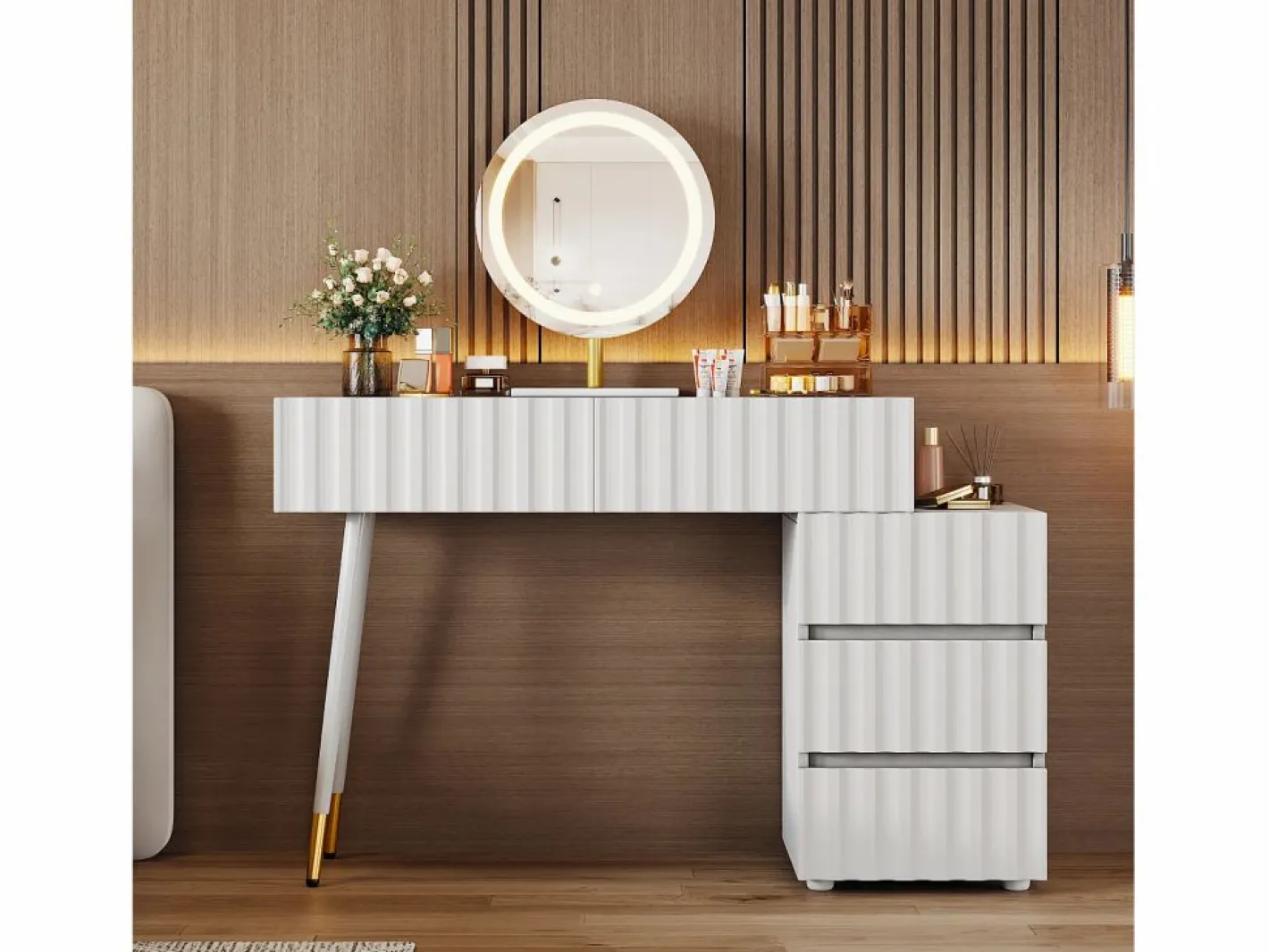 Tocador moderno con espejo LED - con 3 cajones - 100 x 40 x 127 cm -^Hauss Spole Best