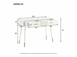 ModernLuxe Tocador|Tocador 100x40x76 cm - con 2 cajones - patas de metal - (sin espejo)