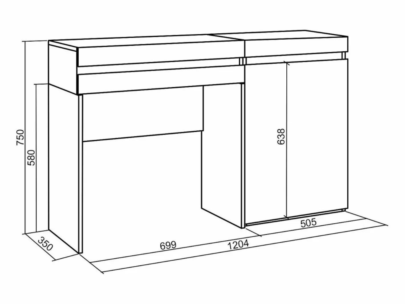 Tocador, 75x35x121 cm, Con cajón, Con almacenamiento, Roble^Skraut Home Hot
