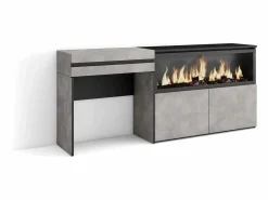Tocador, 177x35x75cm, Con cajón, Chimenea eléctrica XXL, Cemento^Skraut Home New